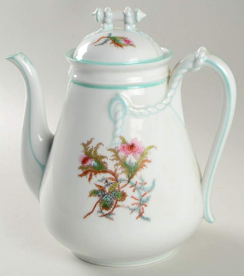 Moss Rose (Green Trim) Coffee Pot & Lid by Haviland-1