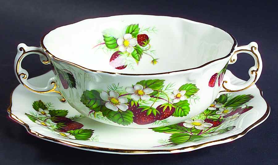 Strawberry Ripe Flat Cream Soup Bowl & Saucer Set by Hammersley-1