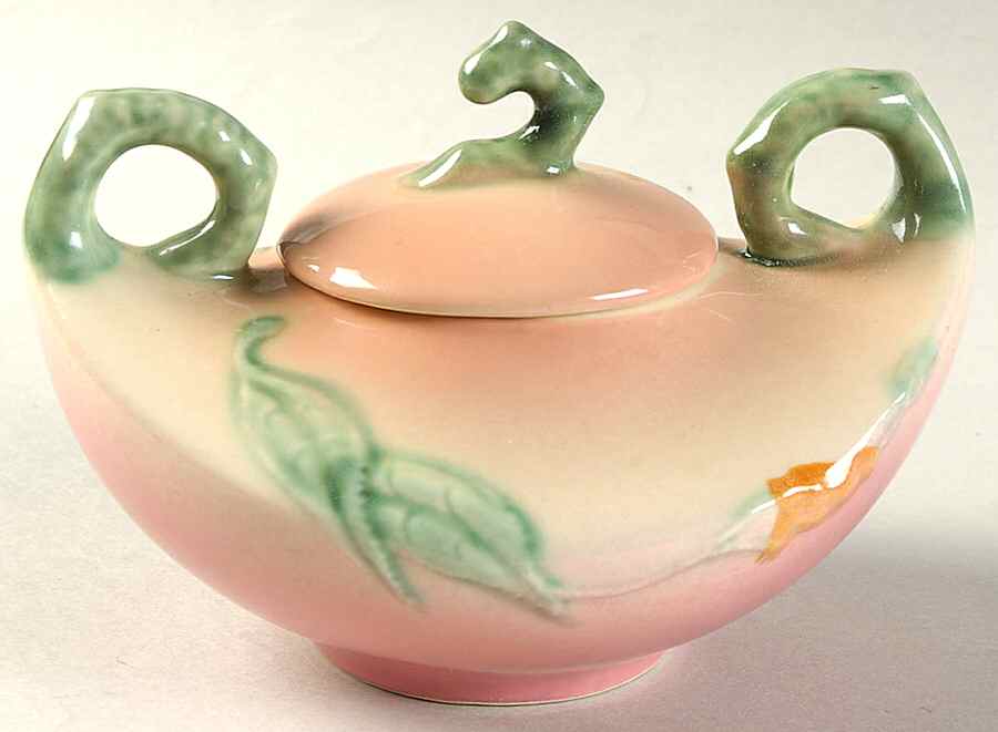Woodland Peach Pink (Glossy) Sugar Bowl & Lid by Hull-1