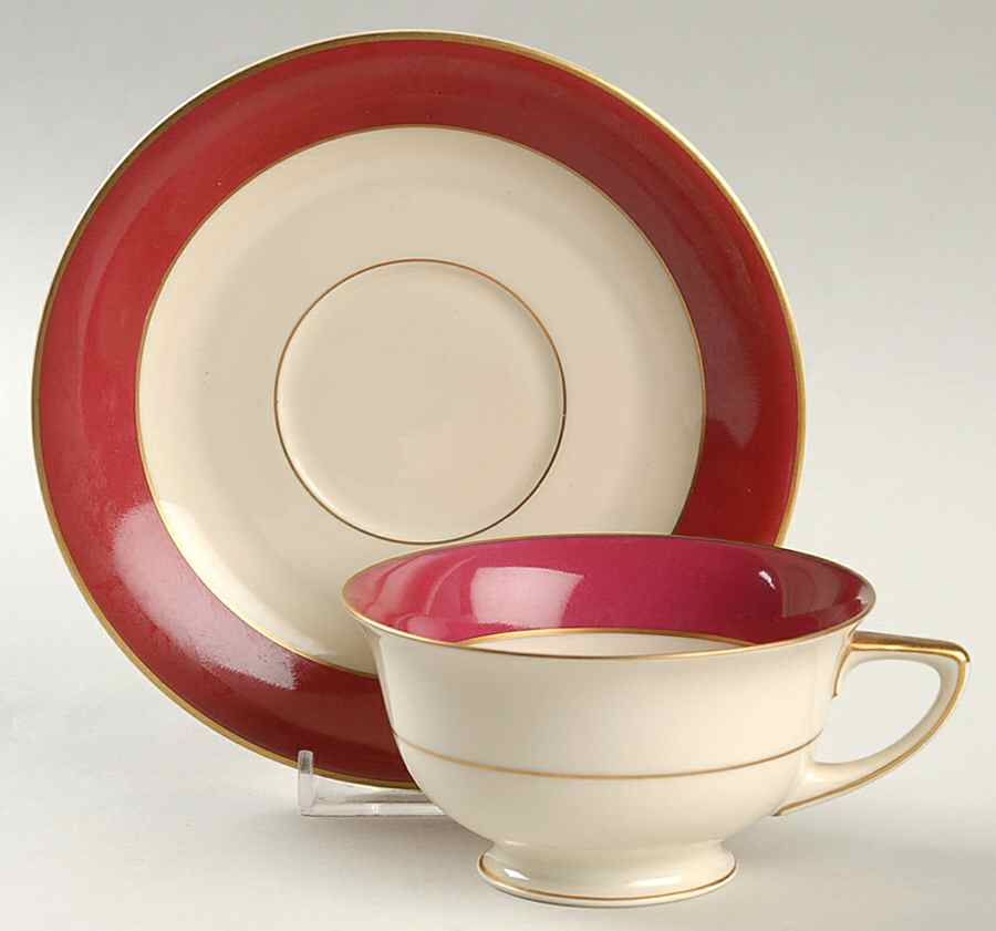 Ferndale (Gold Trim, Red Band) Footed Cup & Saucer Set by Heinrich - H&C-1