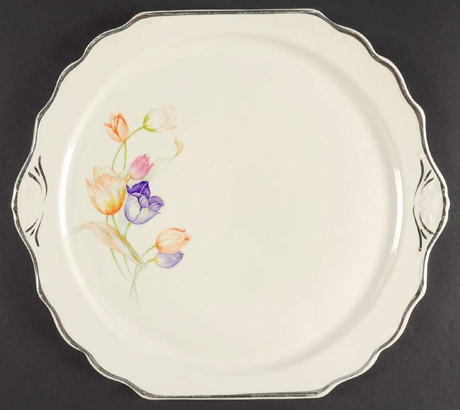 Pastel Tulip (Virginia Shape) Square Handled Cake Plate by Harker-1