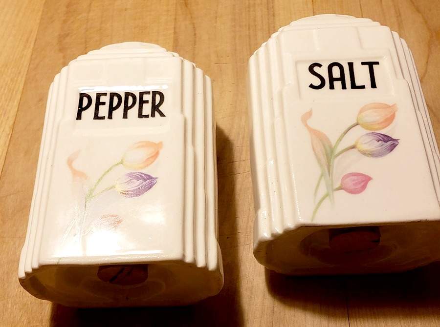 Pastel Tulip (Virginia Shape) Salt & Pepper Set by Harker-1