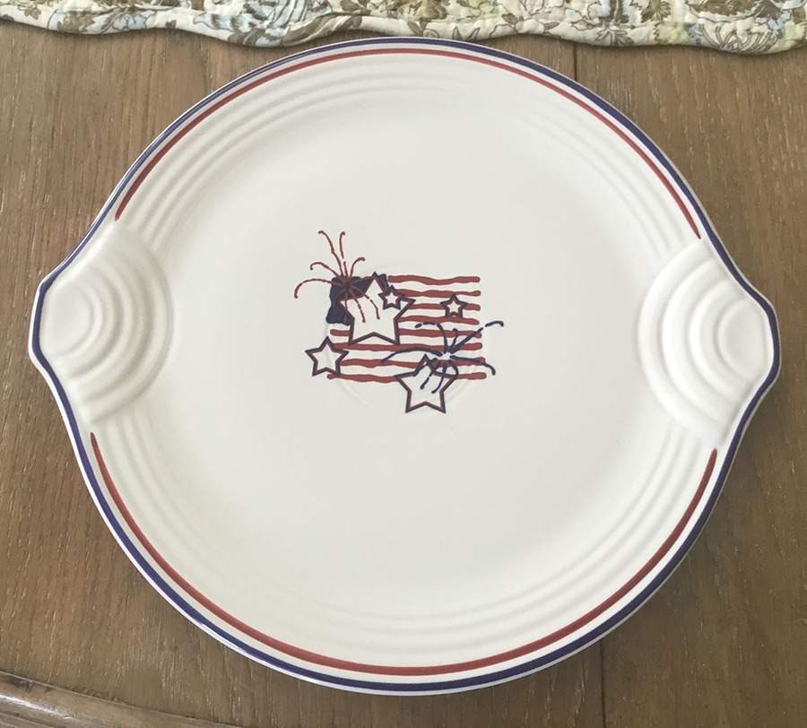 Fiesta Stars & Stripes Handled Cake Plate by Homer Laughlin -1