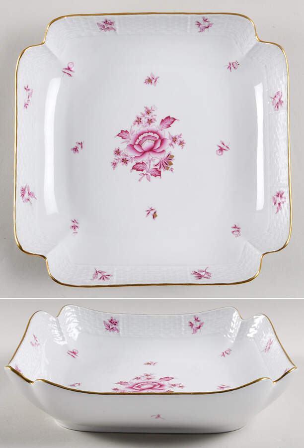 Nanking Bouquet Pink (NBP) 10" Square Large Fruit Bowl by Herend-1