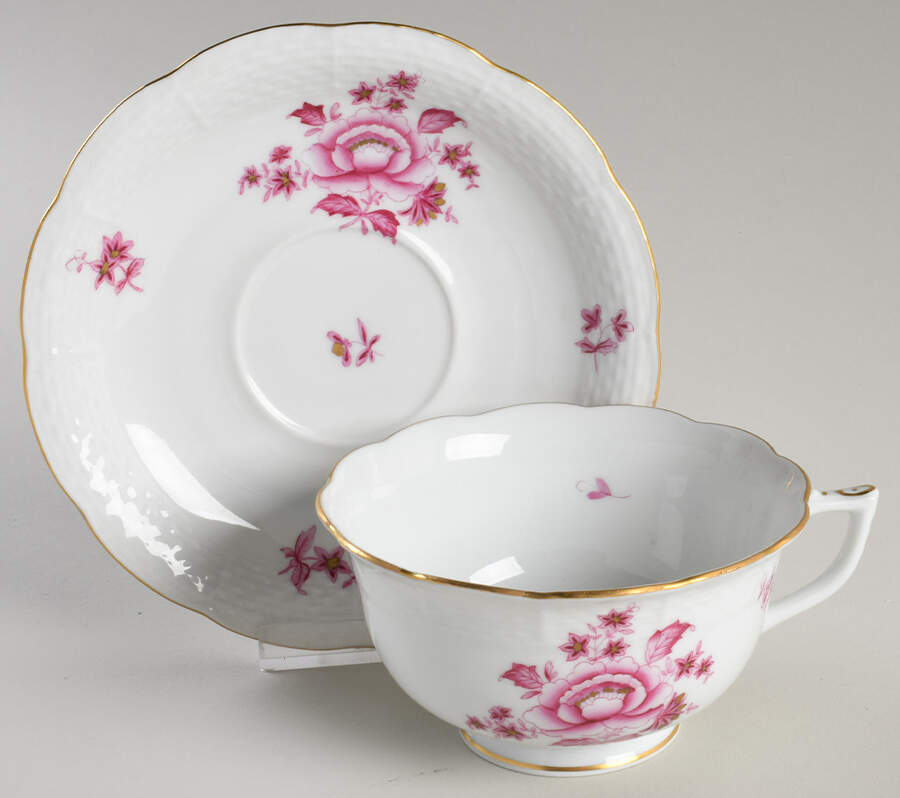 Nanking Bouquet Pink (NBP) Footed Cup & Saucer Set by Herend-1