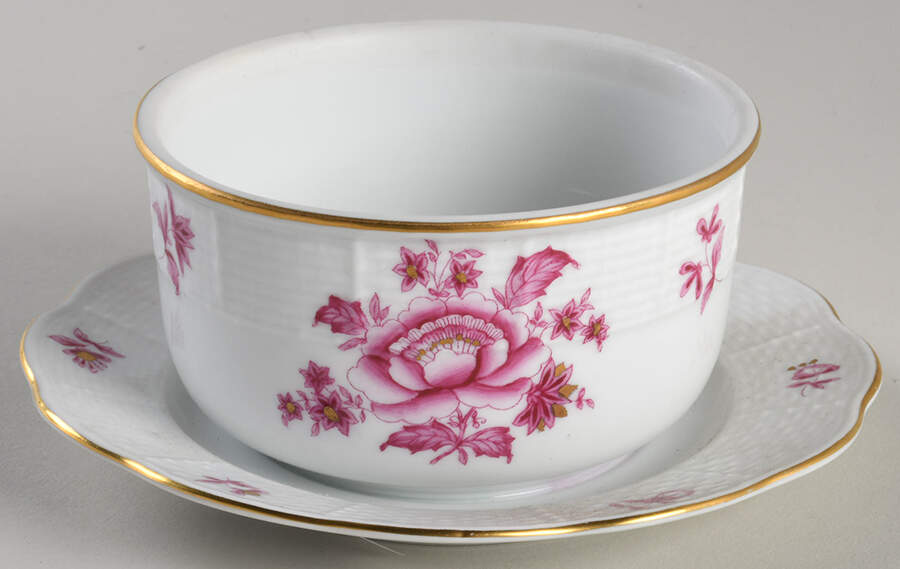 Nanking Bouquet Pink (NBP) Jam/Jelly w/Attached Underplate No Lid by Herend-1