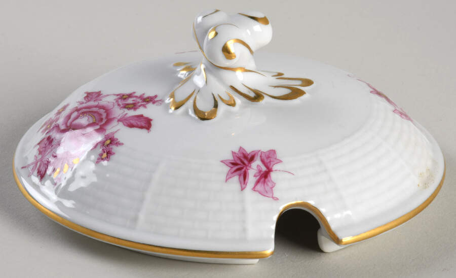 Nanking Bouquet Pink (NBP) Lid for Jam/Jelly w/Attached Underplate by Herend-1