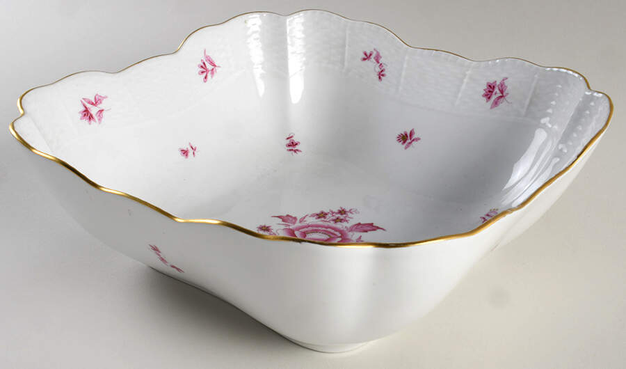 Nanking Bouquet Pink (NBP) 10" Square Salad Serving Bowl by Herend-1