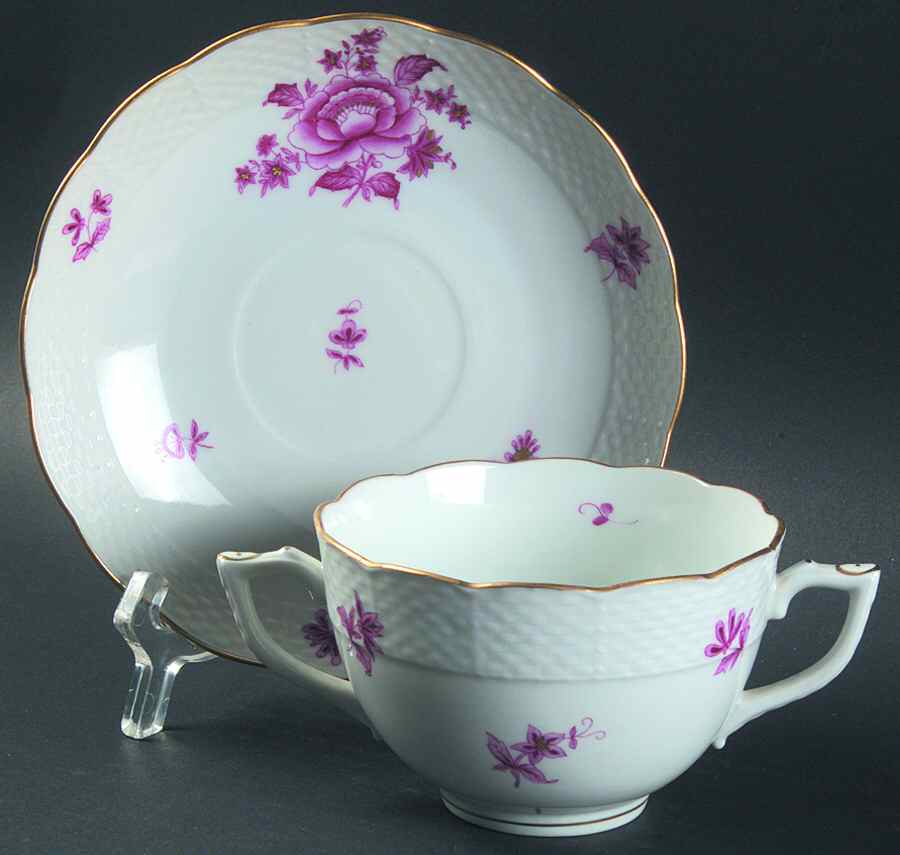 Nanking Bouquet Pink (NBP) Flat Bouillon Cup & Saucer by Herend-1