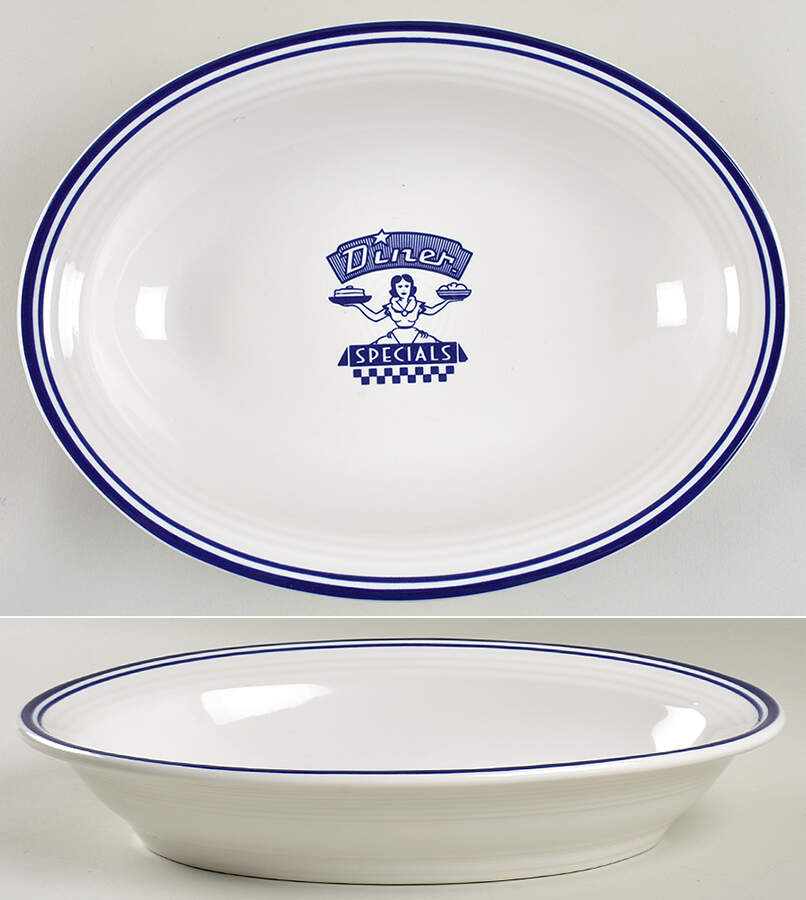 Fiesta Diner Cobalt 12" Oval Vegetable Bowl by Homer Laughlin -1
