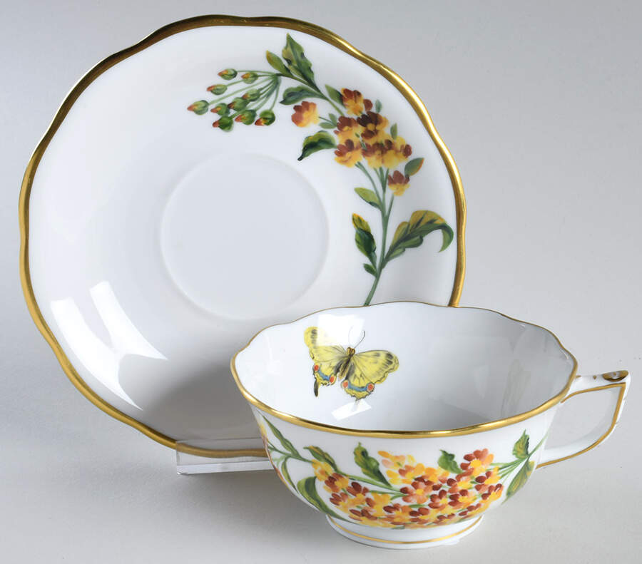 American Wildflowers Footed Cup & Saucer Set by Herend-1
