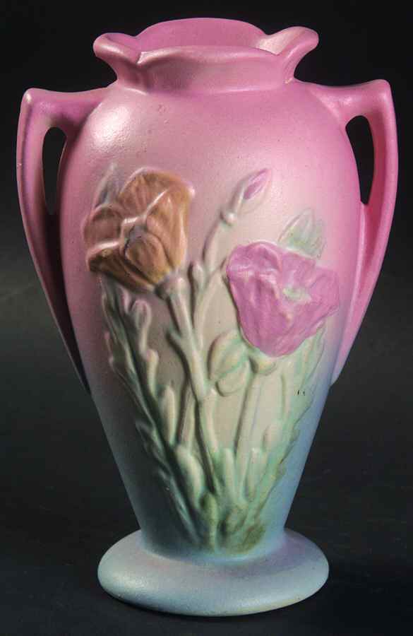 Poppy (Pink Blue Background) 5" Handled Vase by Hull-1
