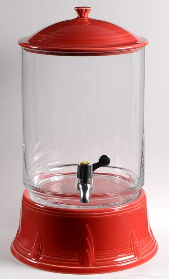 Fiesta Scarlet (Intro 2004) Glass Beverage Dispenser w/Ceramic Lid&Pedstl by Homer Laughlin -1