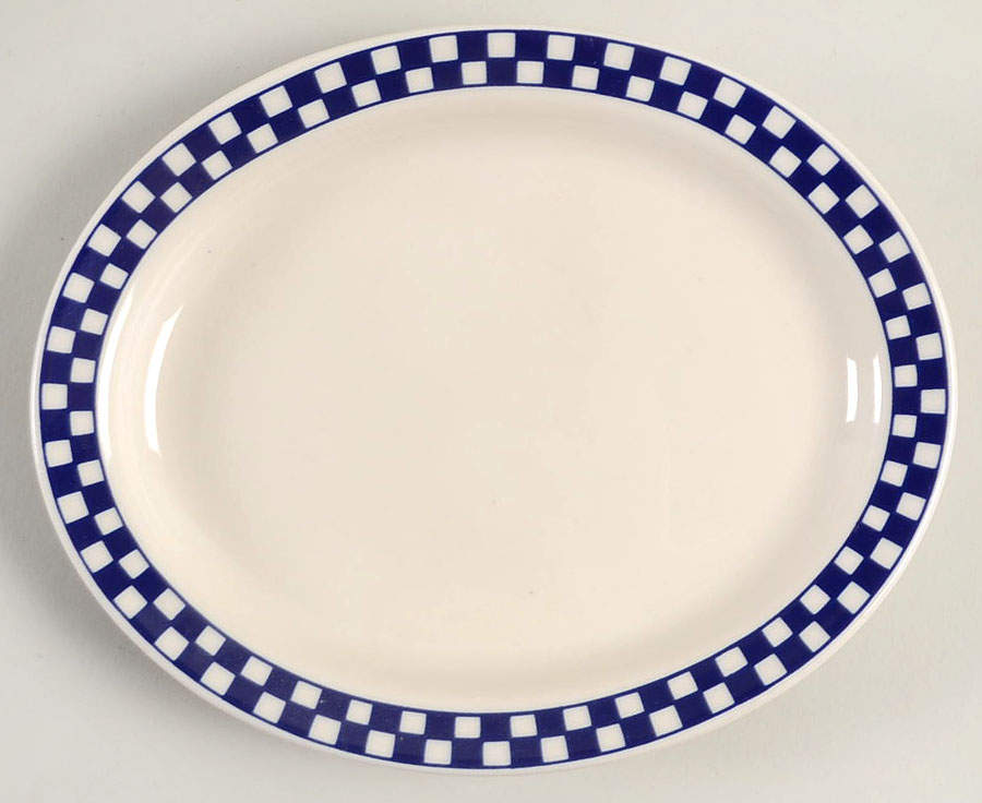 Checkers Cobalt Blue Oval Bread & Butter Plate by Homer Laughlin -1