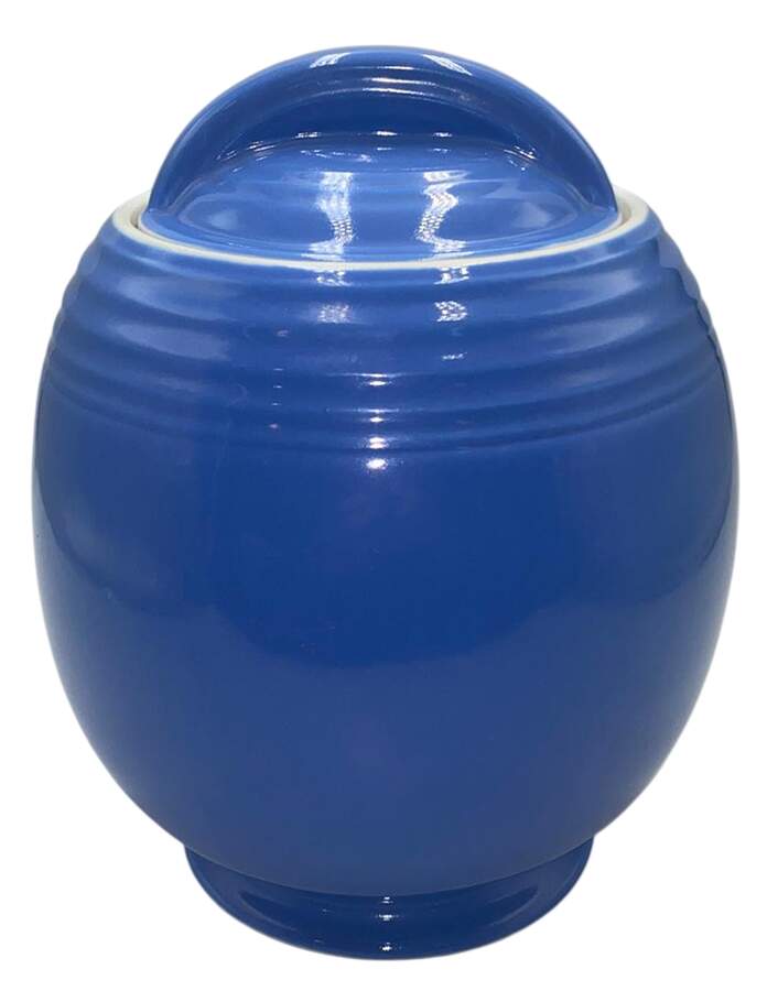 Cadet Blue Five Band Cookie Jar and Lid by Hall-1