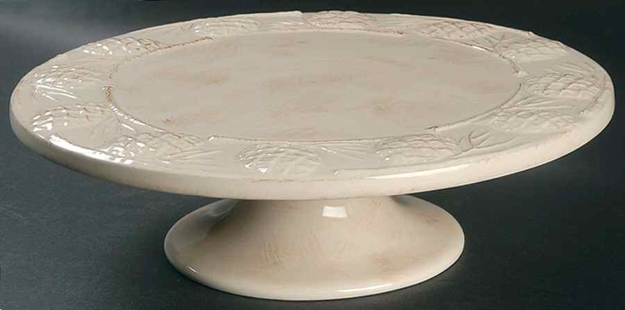 Holiday Pine Cone Cream 11" Diameter Pedestal Cake Stand by Home-1