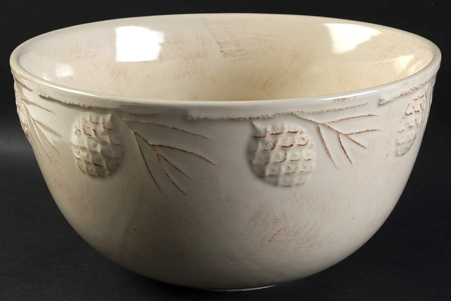 Holiday Pine Cone Cream 10" Large Salad Serving Bowl by Home-1