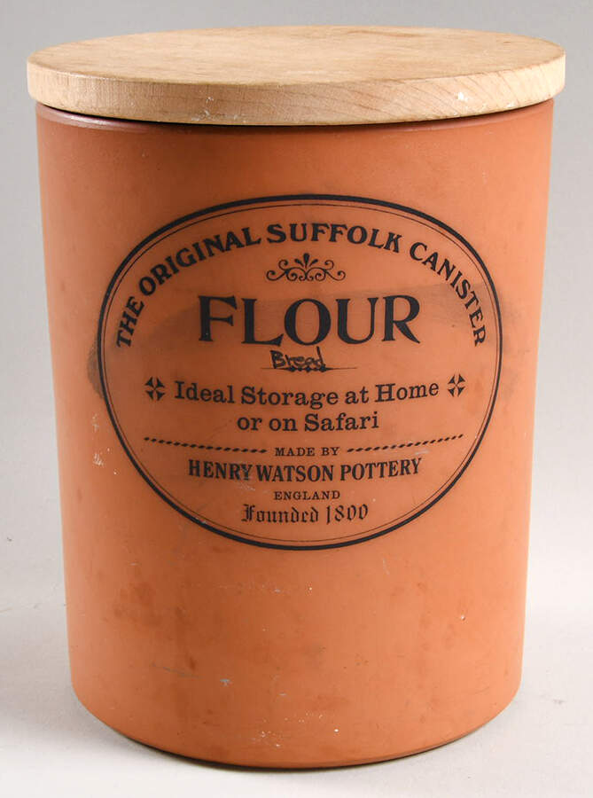 The Original Suffolk (Terra Cotta) Flour Canister & Wood Lid by Henry Watson-1