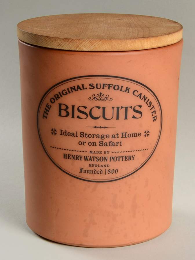 The Original Suffolk (Terra Cotta) Biscuit Canister & Wood Lid by Henry Watson-1