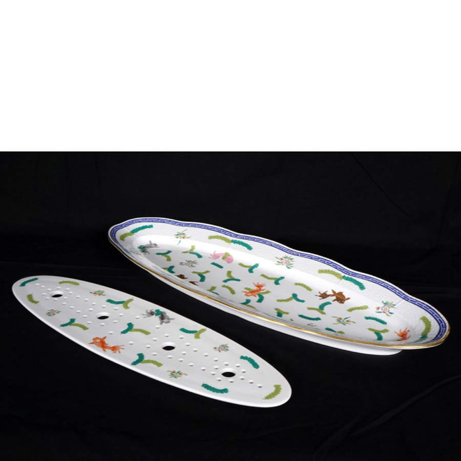 Poisson (PO) (White Background) 24' Fish Platter & Strainer by Herend-1