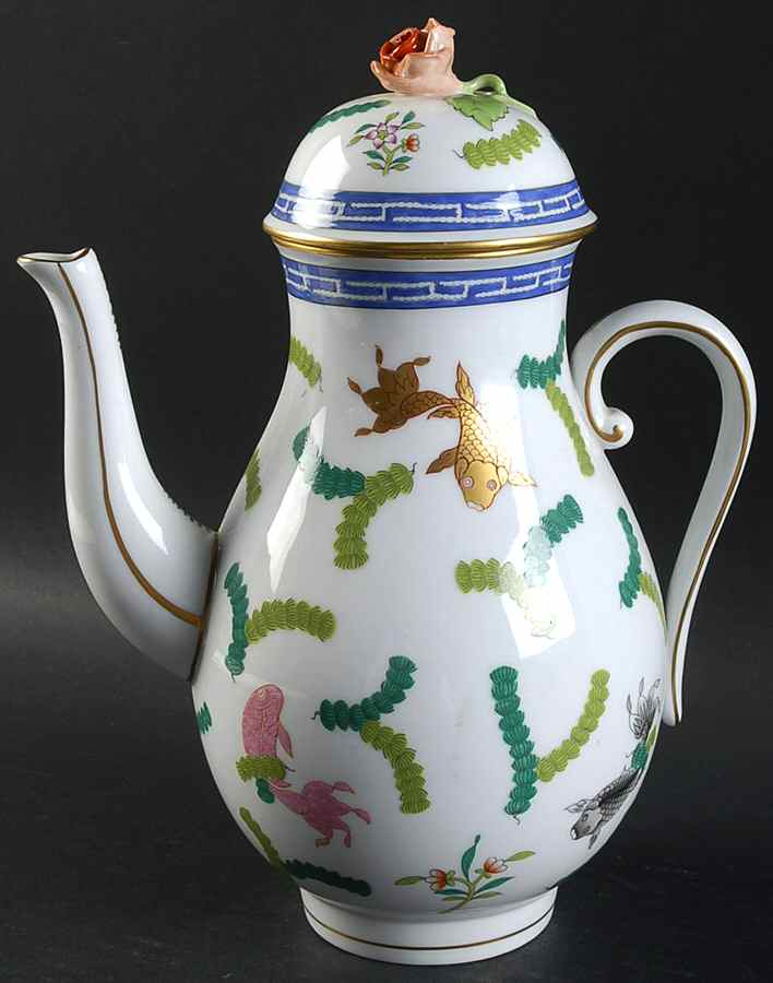 Poisson (PO) (White Background) Coffee Pot & Lid by Herend-1