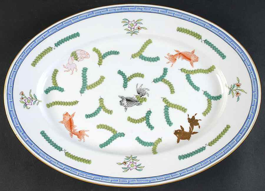 Poisson (PO) (White Background) 15" Oval Serving Platter by Herend-1