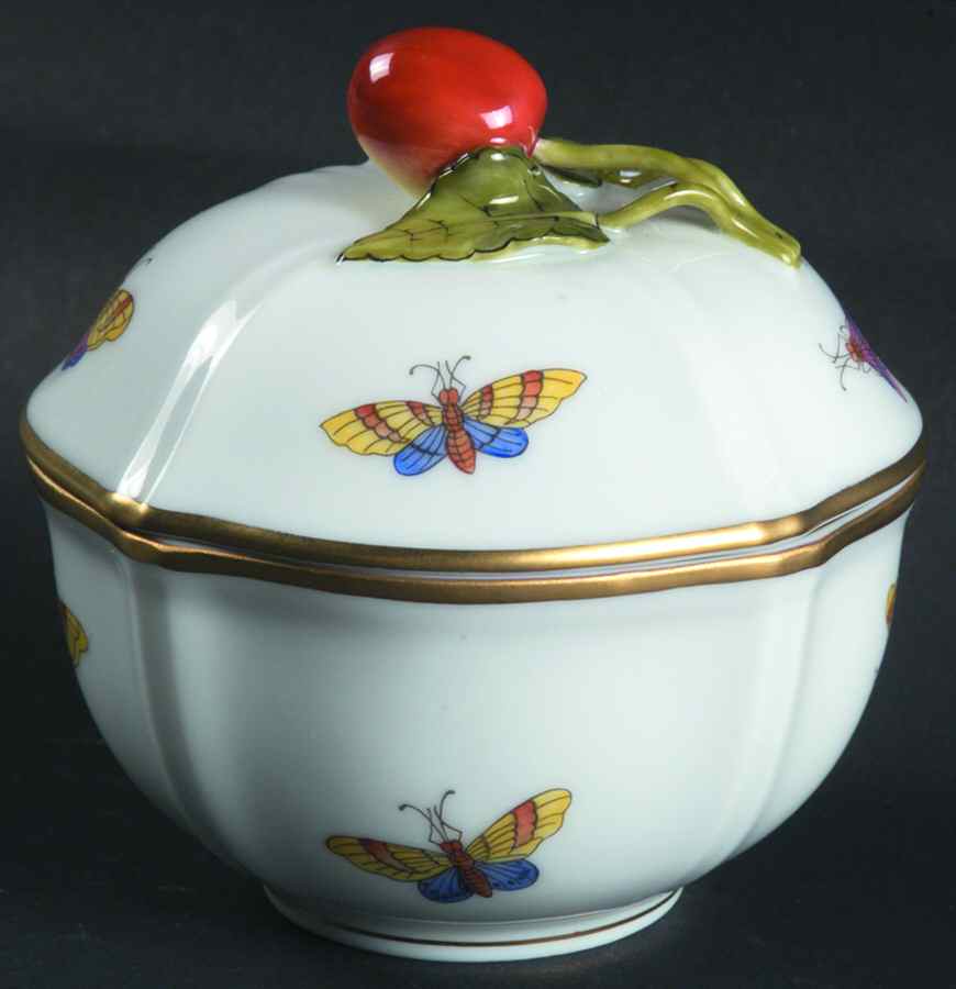 Antique Rothschild Bird (So) Mocha Sugar Bowl & Lid by Herend-1