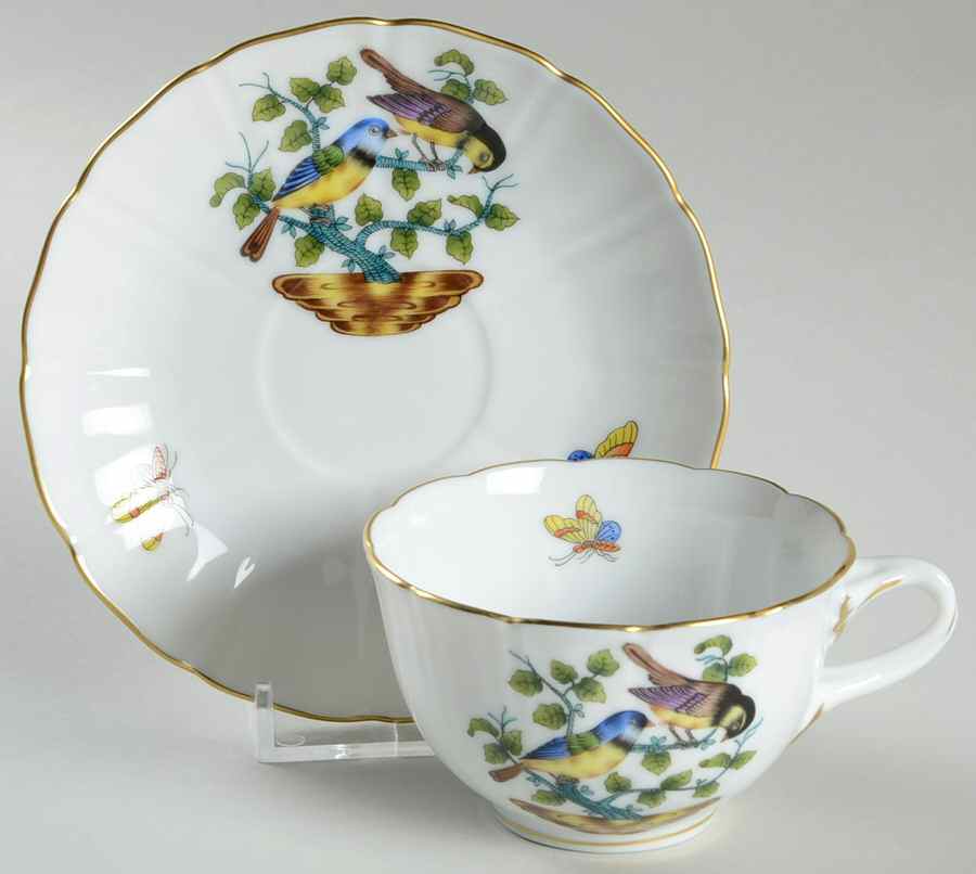 Antique Rothschild Bird (So) Mocha Cup & Saucer Set by Herend-1