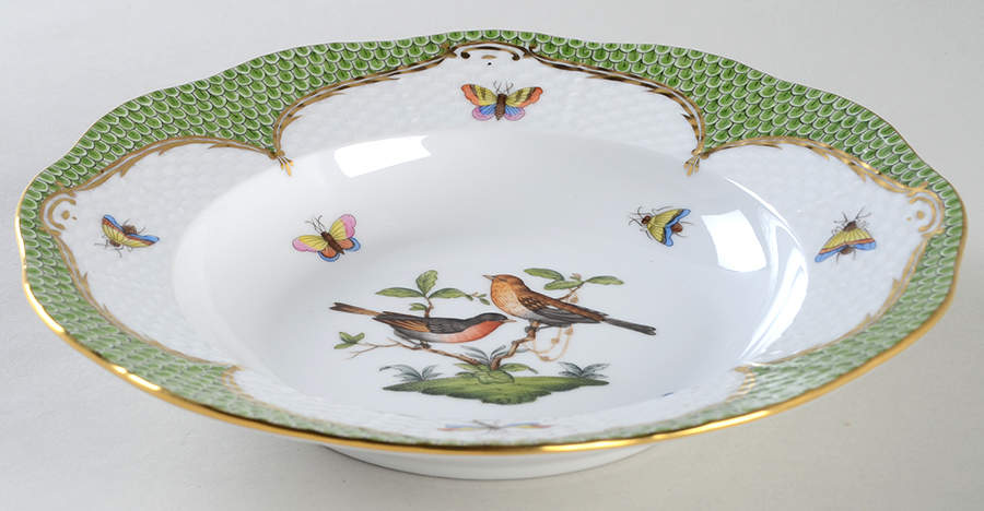 Rothschild Bird Green Border (ROEV) Rim Soup Bowl by Herend-1