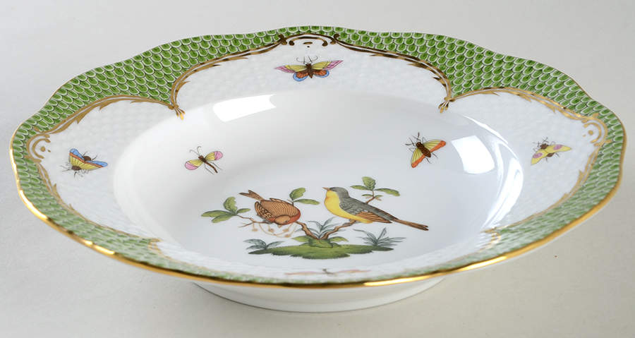 Rothschild Bird Green Border (ROEV) Rim Soup Bowl by Herend-1