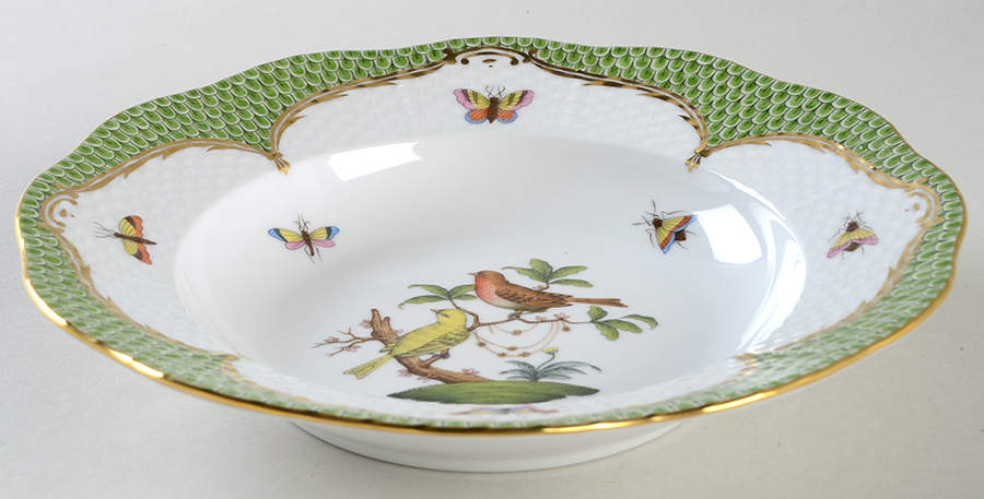 Rothschild Bird Green Border (ROEV) Rim Soup Bowl by Herend-1