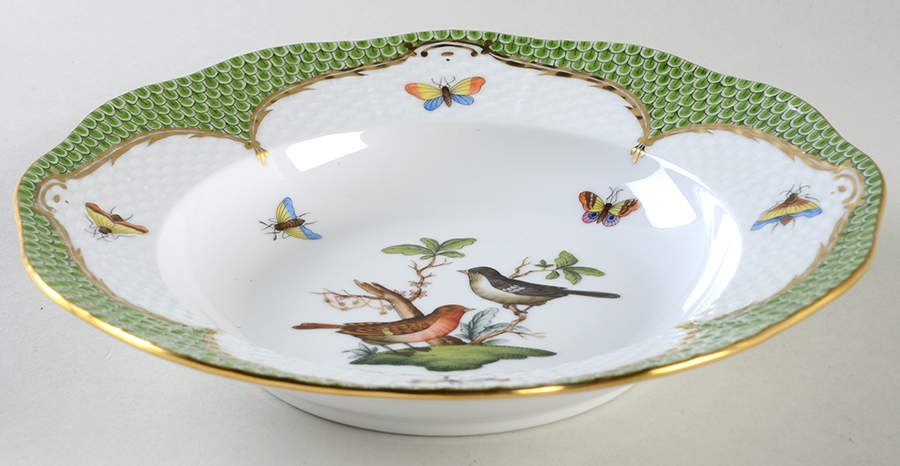 Rothschild Bird Green Border (ROEV) Rim Soup Bowl by Herend-1