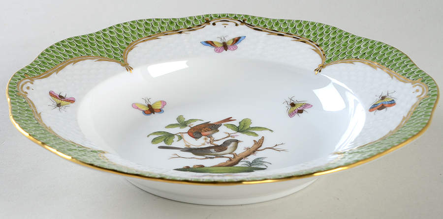 Rothschild Bird Green Border (ROEV) Rim Soup Bowl by Herend-1