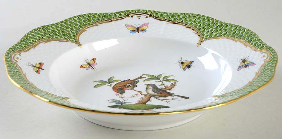 Rothschild Bird Green Border (ROEV) Rim Soup Bowl by Herend-1