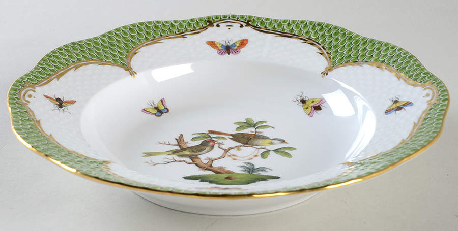 Rothschild Bird Green Border (ROEV) Rim Soup Bowl by Herend-1