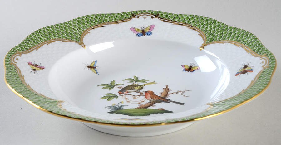 Rothschild Bird Green Border (ROEV) Rim Soup Bowl by Herend-1