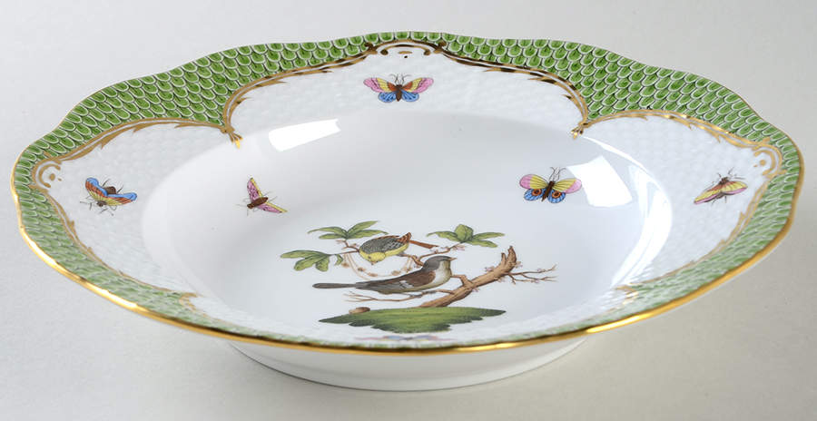 Rothschild Bird Green Border (ROEV) Rim Soup Bowl by Herend-1