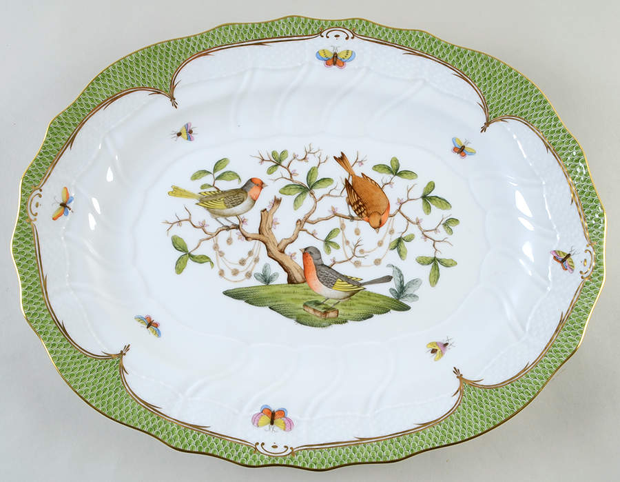 Rothschild Bird Green Border (ROEV) 16" Oval Serving Platter by Herend-1