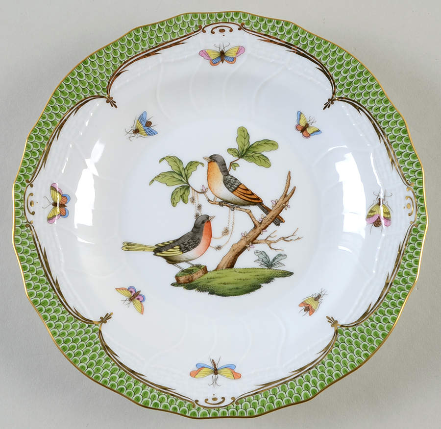 Rothschild Bird Green Border (ROEV) Dessert/Pie Plate by Herend-1
