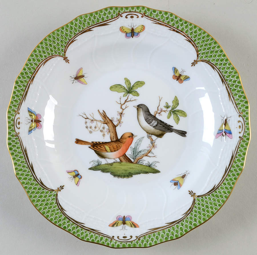Rothschild Bird Green Border (ROEV) Dessert/Pie Plate by Herend-1