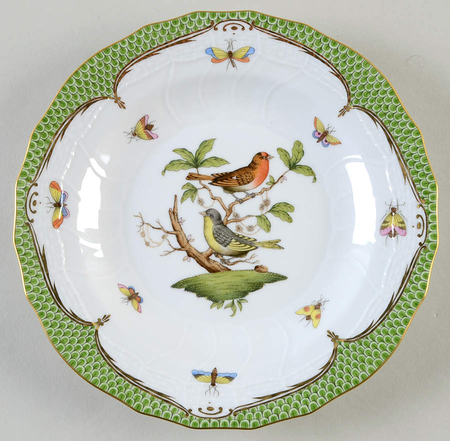 Rothschild Bird Green Border (ROEV) Dessert/Pie Plate by Herend-1