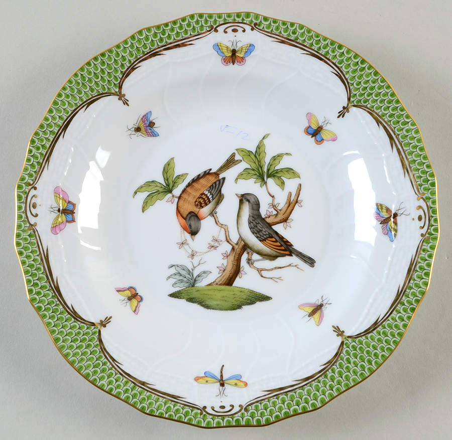 Rothschild Bird Green Border (ROEV) Dessert/Pie Plate by Herend-1