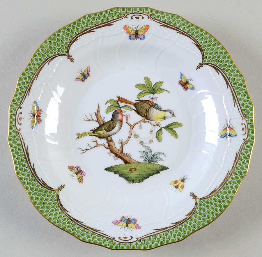 Rothschild Bird Green Border (ROEV) Dessert/Pie Plate by Herend-1