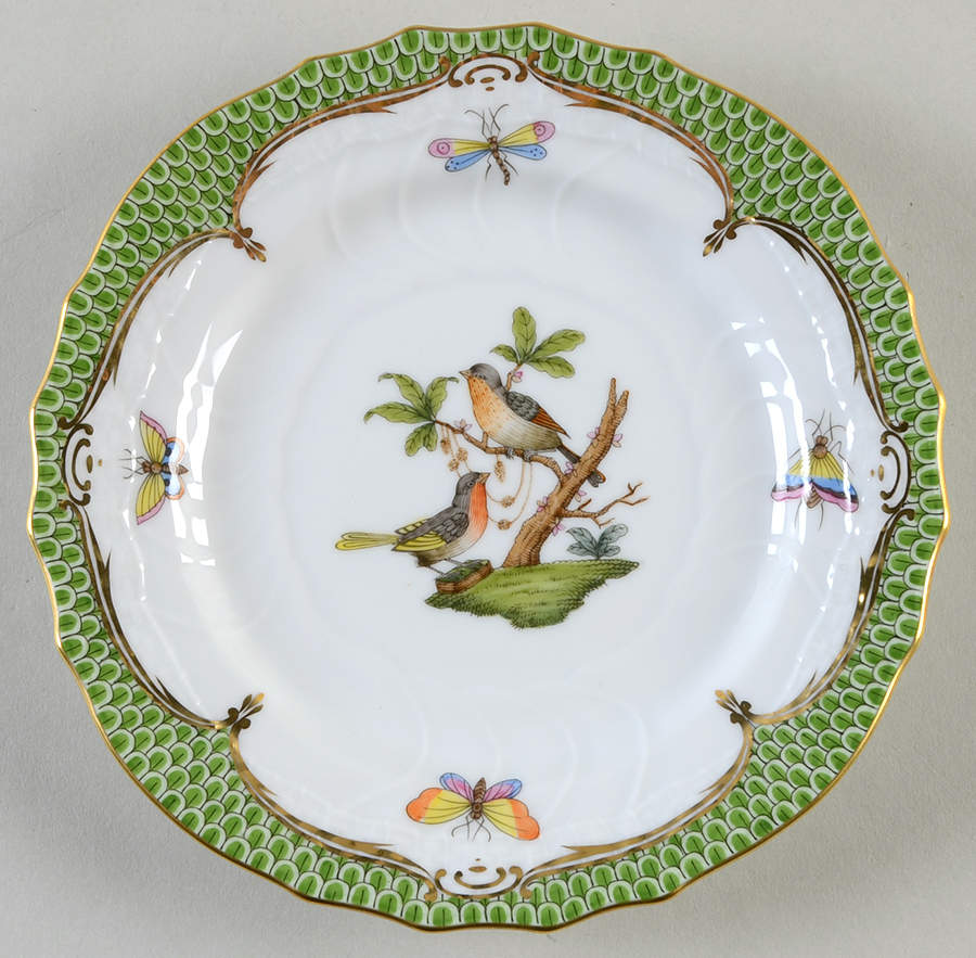 Rothschild Bird Green Border (ROEV) Bread & Butter Plate by Herend-1