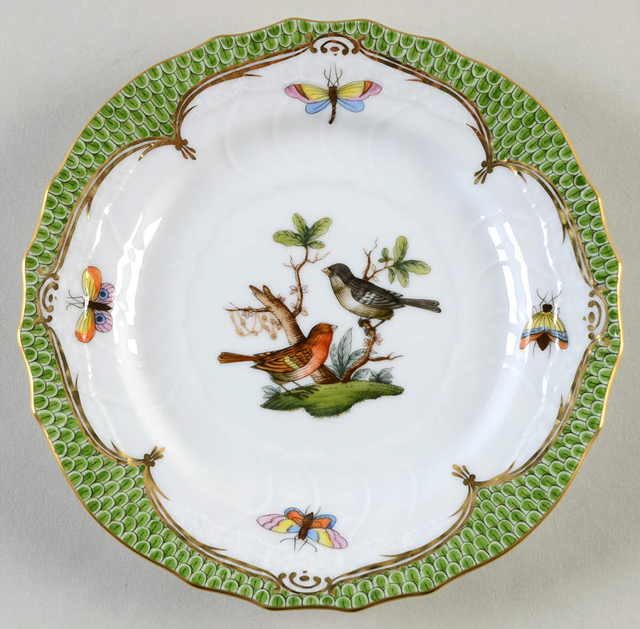 Rothschild Bird Green Border (ROEV) Bread & Butter Plate by Herend-1