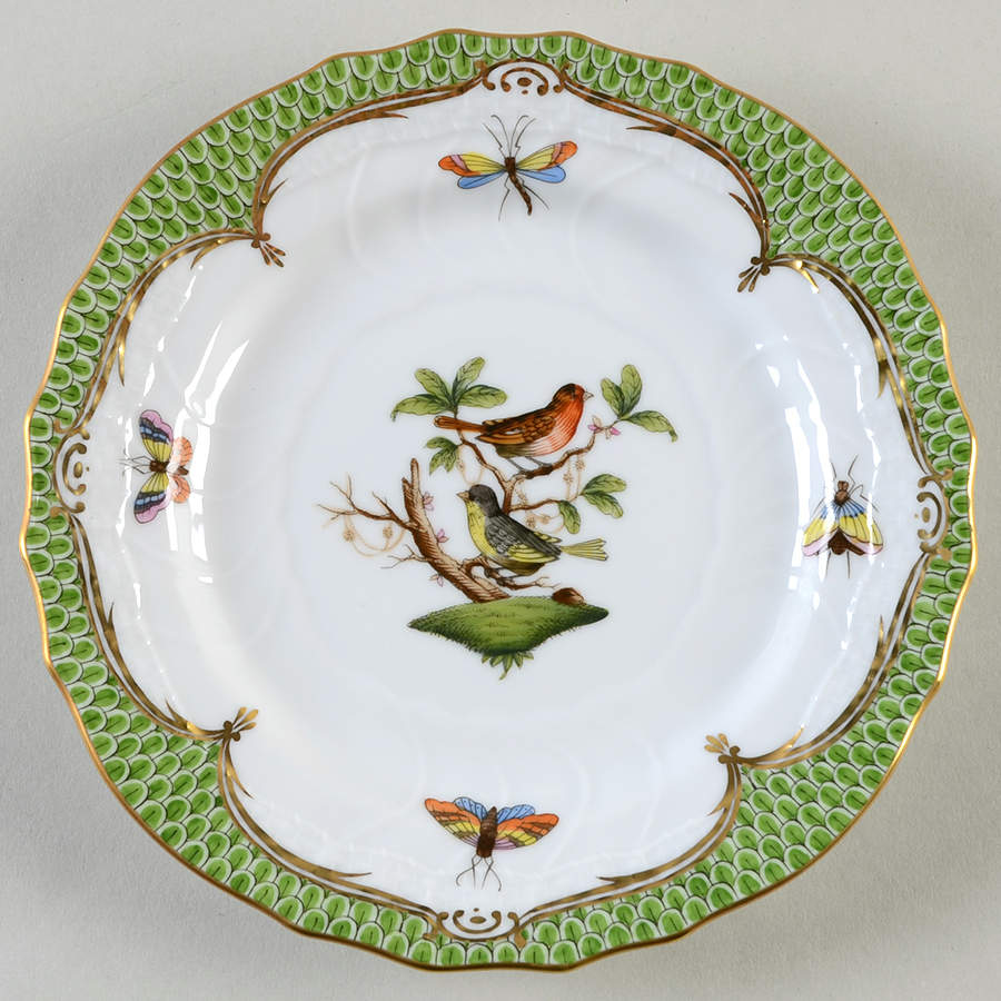 Rothschild Bird Green Border (ROEV) Bread & Butter Plate by Herend-1