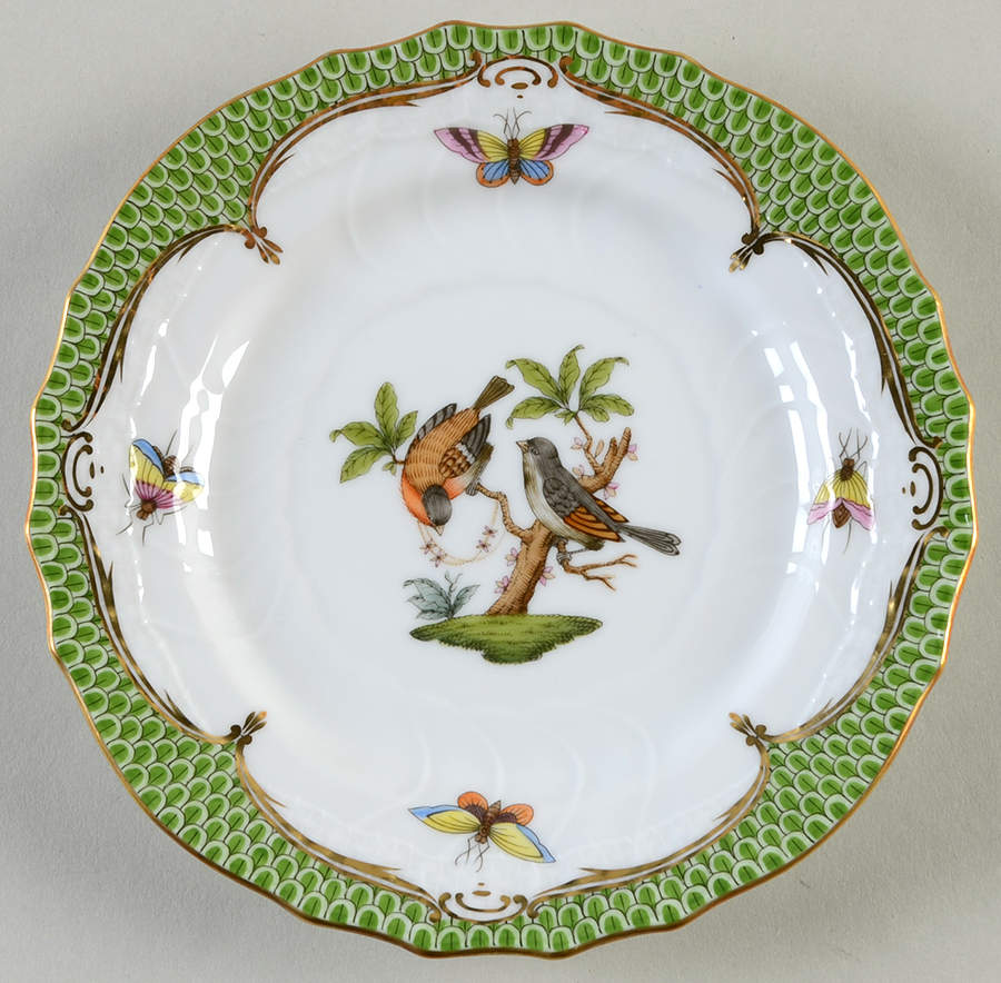 Rothschild Bird Green Border (ROEV) Bread & Butter Plate by Herend-1