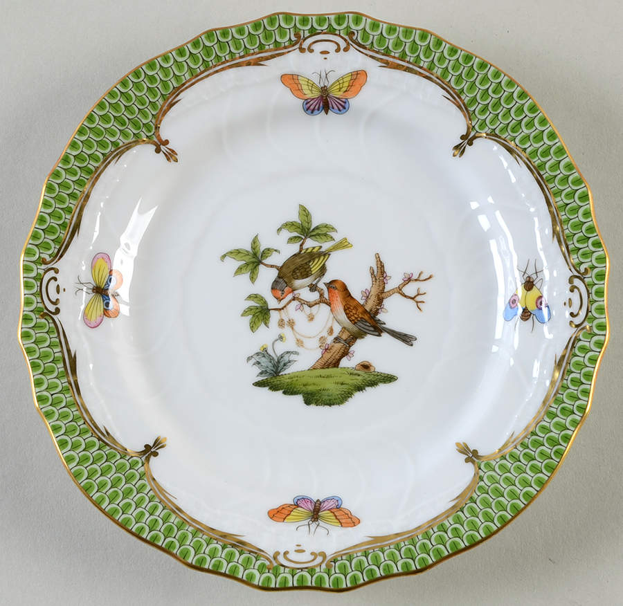 Rothschild Bird Green Border (ROEV) Bread & Butter Plate by Herend-1