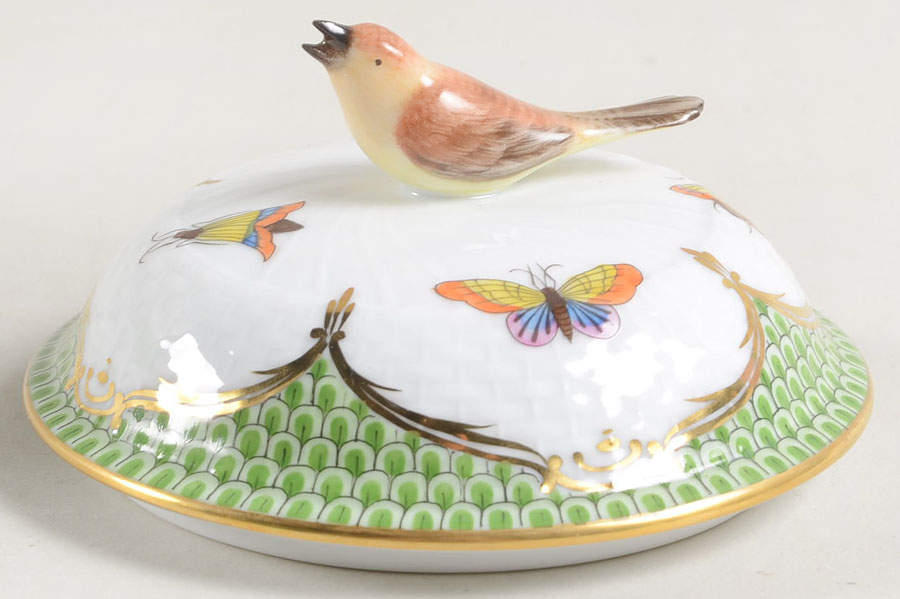 Rothschild Bird Green Border (ROEV) Lid for Sugar Bowl by Herend-1