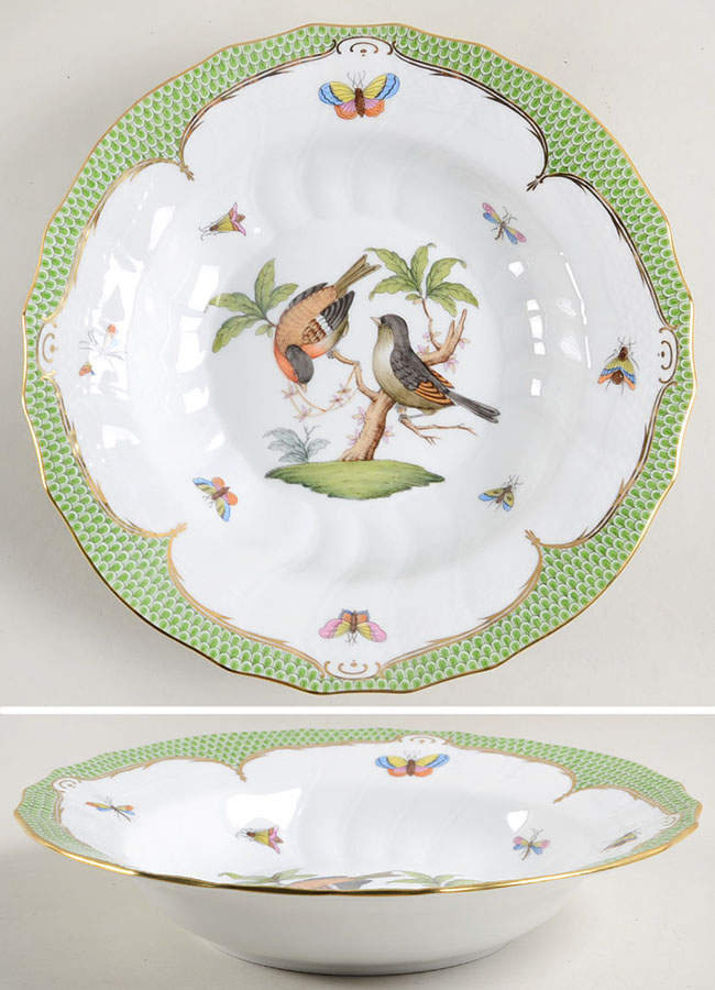 Rothschild Bird Green Border (ROEV) Large Rim Soup Bowl by Herend-1